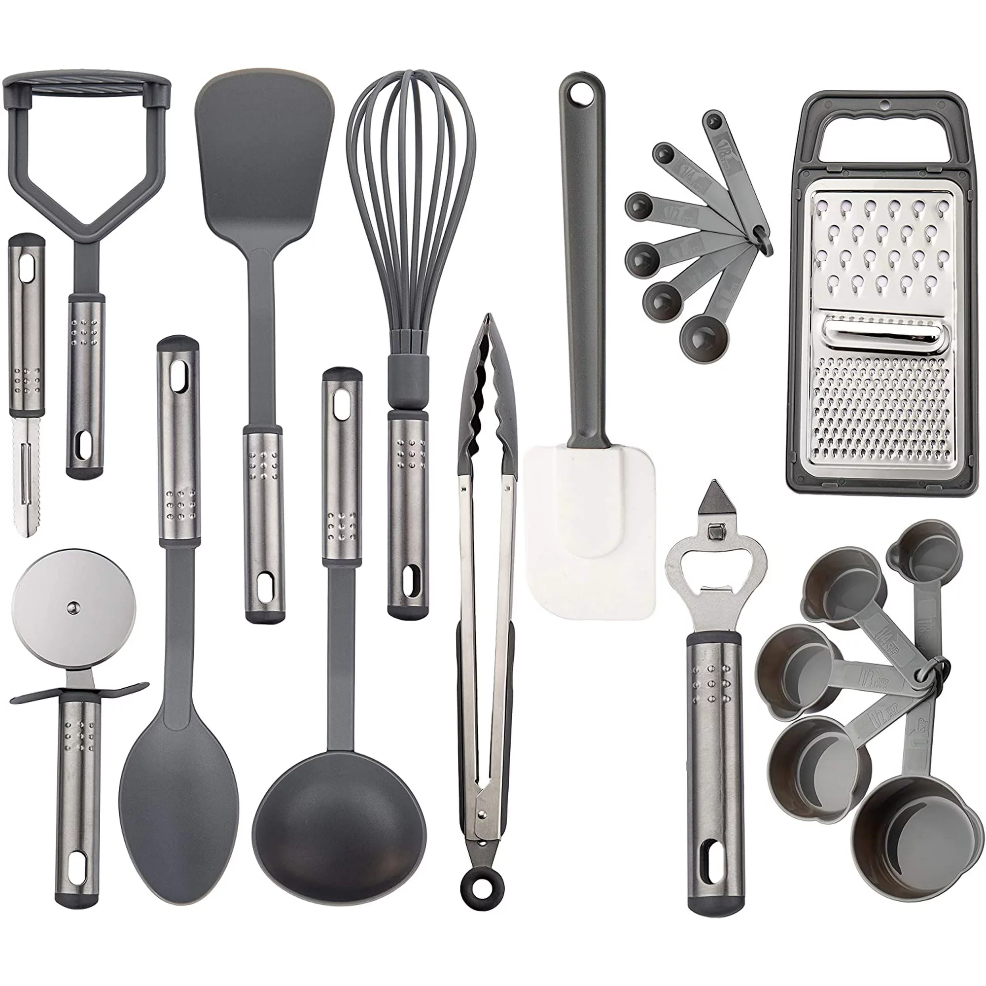 Kitchen gadget tools set against white background