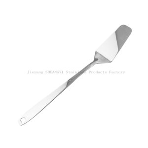 One-piece stainless steel pie/ cake/ pizza serving spatula against white background