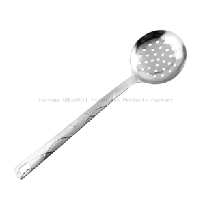 Stainless steel skimmer against white background